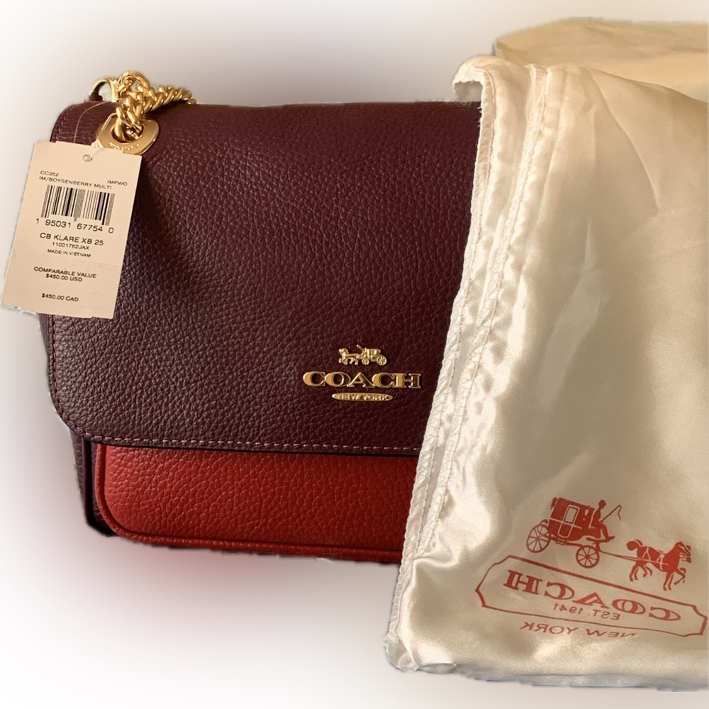 Coach Klare Nwt $450 Boysenberry Burgundy and Red Women's Bag - Picture 11 of 11